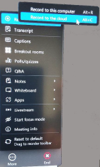 Zoom display panel, meeting menu